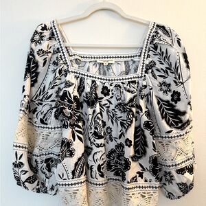 Christian Siriano Black and White Ruffled 3/4 Sleeve Blouse